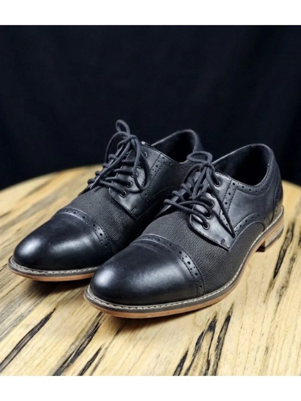 Bar III Black Leather Parker Cap Toe Dress Oxford Brogues Shoe Men 8.5M